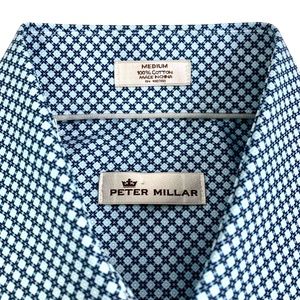 Peter Millar Blue & White Geometric Button-Down Shirt
